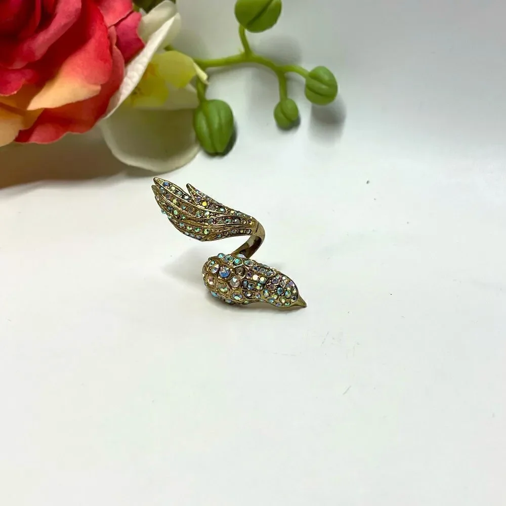Elegant Iridescent Rhinestone Peacock Ring